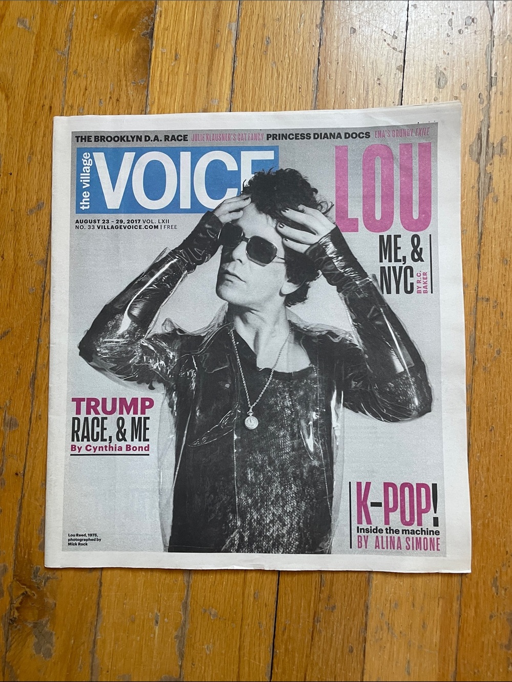 The Village Voice Paper August 23–29, 2017, featuring iconic photo of Lou Reed